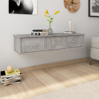 Étagère murale avec 3 tiroirs en bois gris 90x25