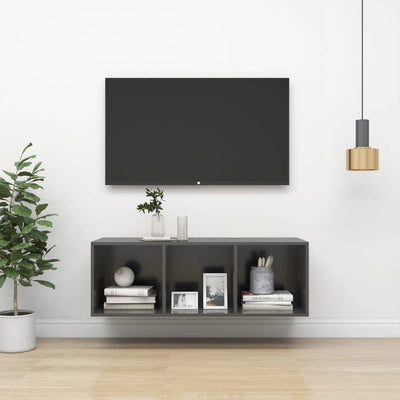 Meuble TV mural en bois gris laqué 105x37 (MARKETPLACE)