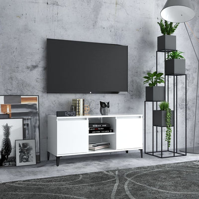 Meuble TV bois blanc 2 portes 105x35