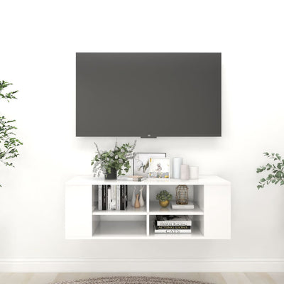 Meuble TV murale en bois blanc laqué 100x35 (MARKETPLACE)