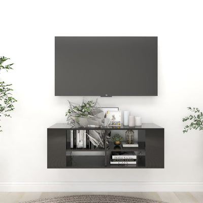Meuble TV murale en bois noir laqué 100x35