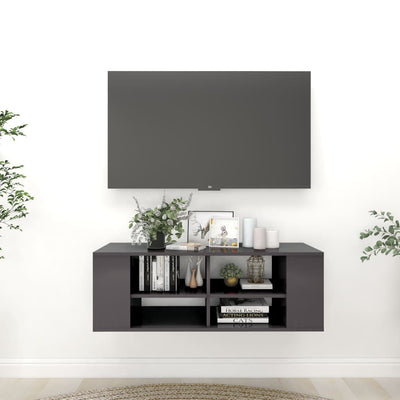 Meuble TV murale en bois gris laqué 100x35