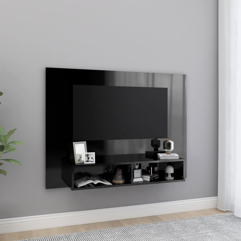 Meuble TV mural en bois noir laqué 120x90 (MARKETPLACE)