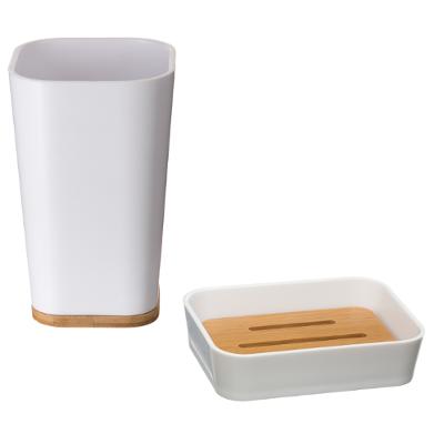Lot de 2 accessoires de salle de bain en bambou blanc