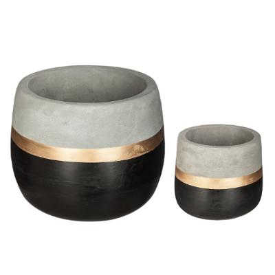 Vase en ciment noir et doré x2