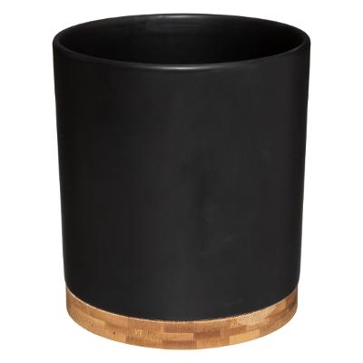 Grand pot H18 en céramique noir et bambou