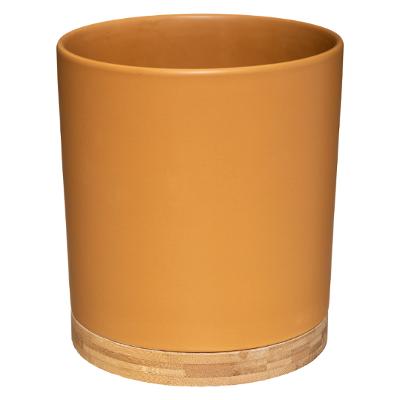 Grand pot H18 en céramique moutarde et bambou