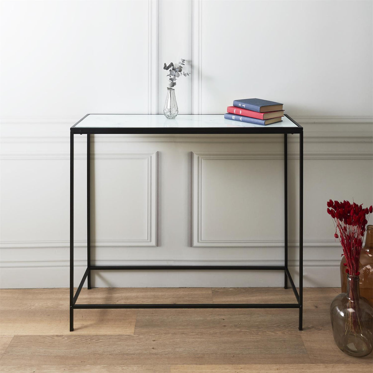 Console en métal et effet marbre blanc L100