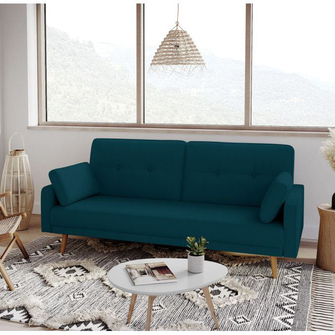 Canapé convertible 3 places en tissu bleu nuit