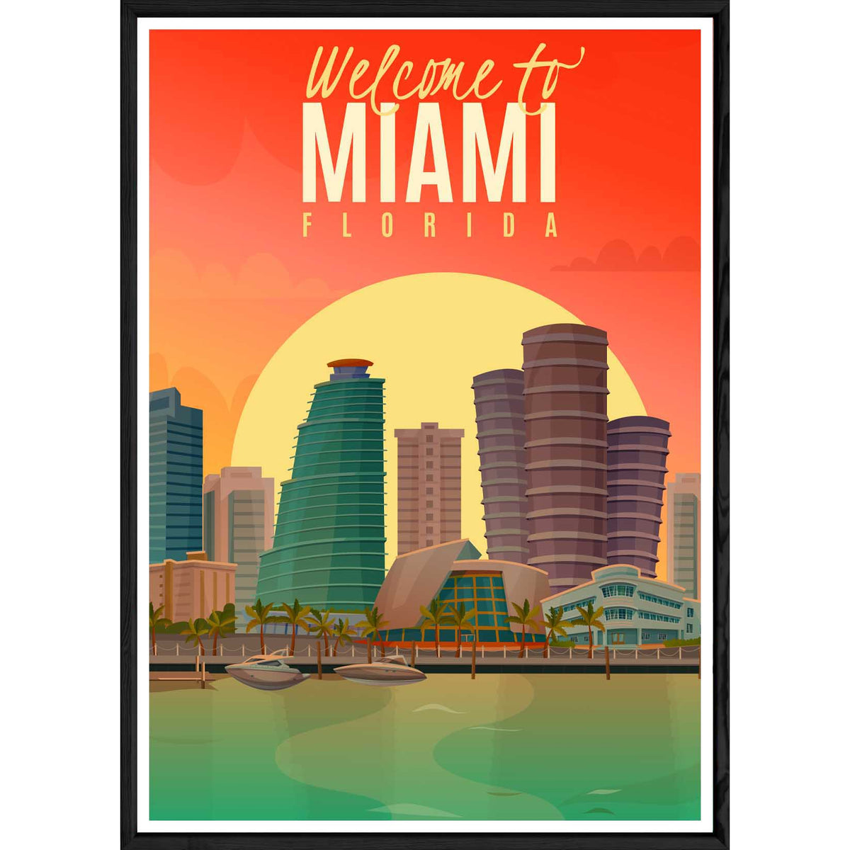 Tableau Miami avec cadre noir POP – Taille 32x42