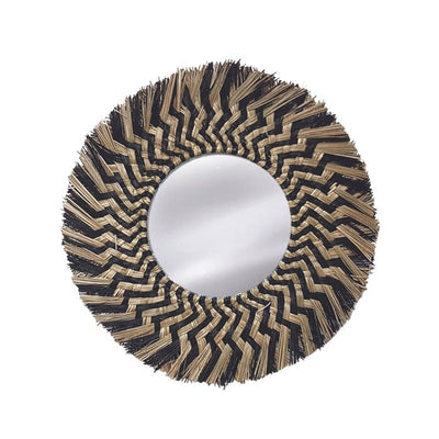 Miroir en jonc beige et noir D60