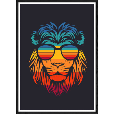 Tableau vintage lion avec cadre noir POP – Taille 32x42