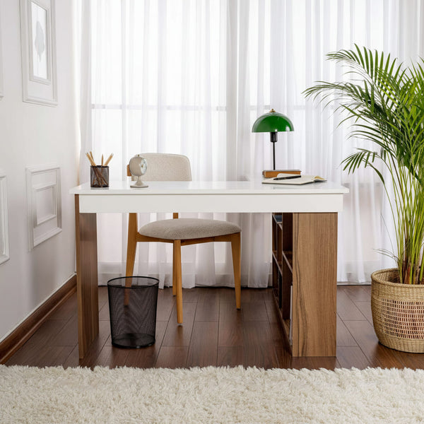 Bureau d'angle avec rangements en bois foncé et pin L130 cm