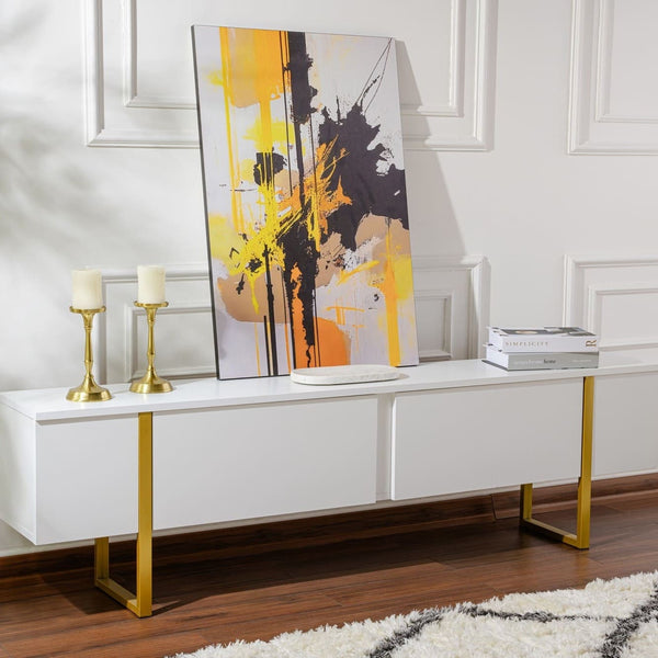 Meuble tv en bois blanc pied doré L180