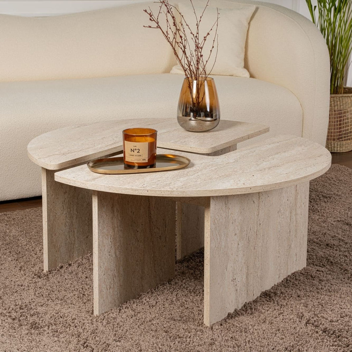 Mesa de centro de madera efecto travertino 90 x 90 x h41cm