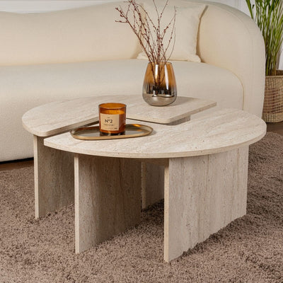 Table basse bois effet travertin 90 x 90 x h41cm