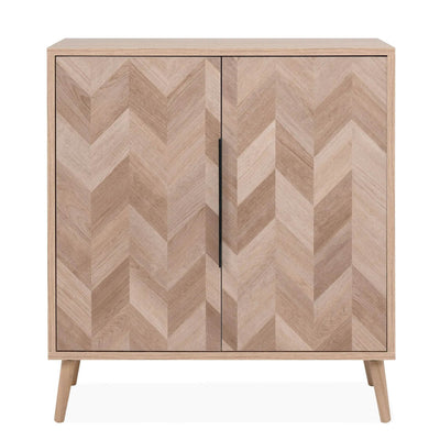 Commode 2 portes 1 étagère en bois effet chevron L80 x P40 x H89cm - Fabriqué en Europe
