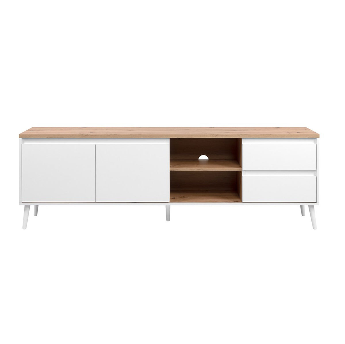Mueble TV de madera blanco L186 x P59 x H36 cm - Fabricado en Europa