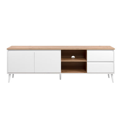 Meuble TV bois blanc L186 x P59 x H36cm - Fabriqué en Europe