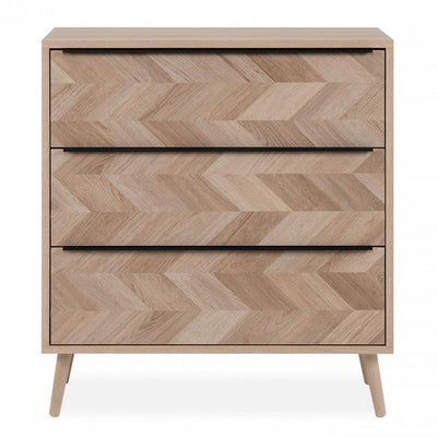 Commode3 tiroirs en bois effet chevron L80 x P40 x H88cm - Fabriqué en Europe