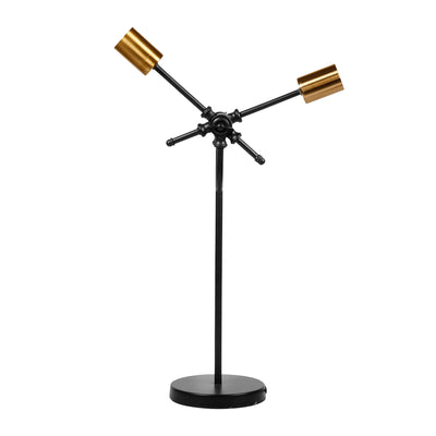 Lampe 2 douilles métal noir et doré H64