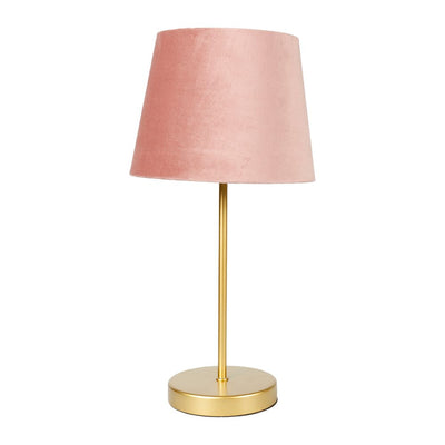 Lampe velours rose et pied métal doré H40