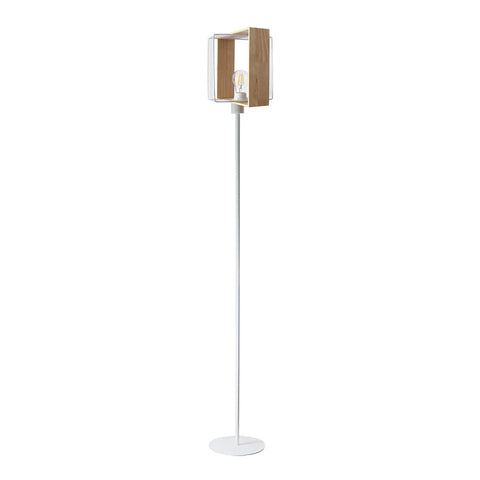 Lampadaire déco en métal blanc et bois H160