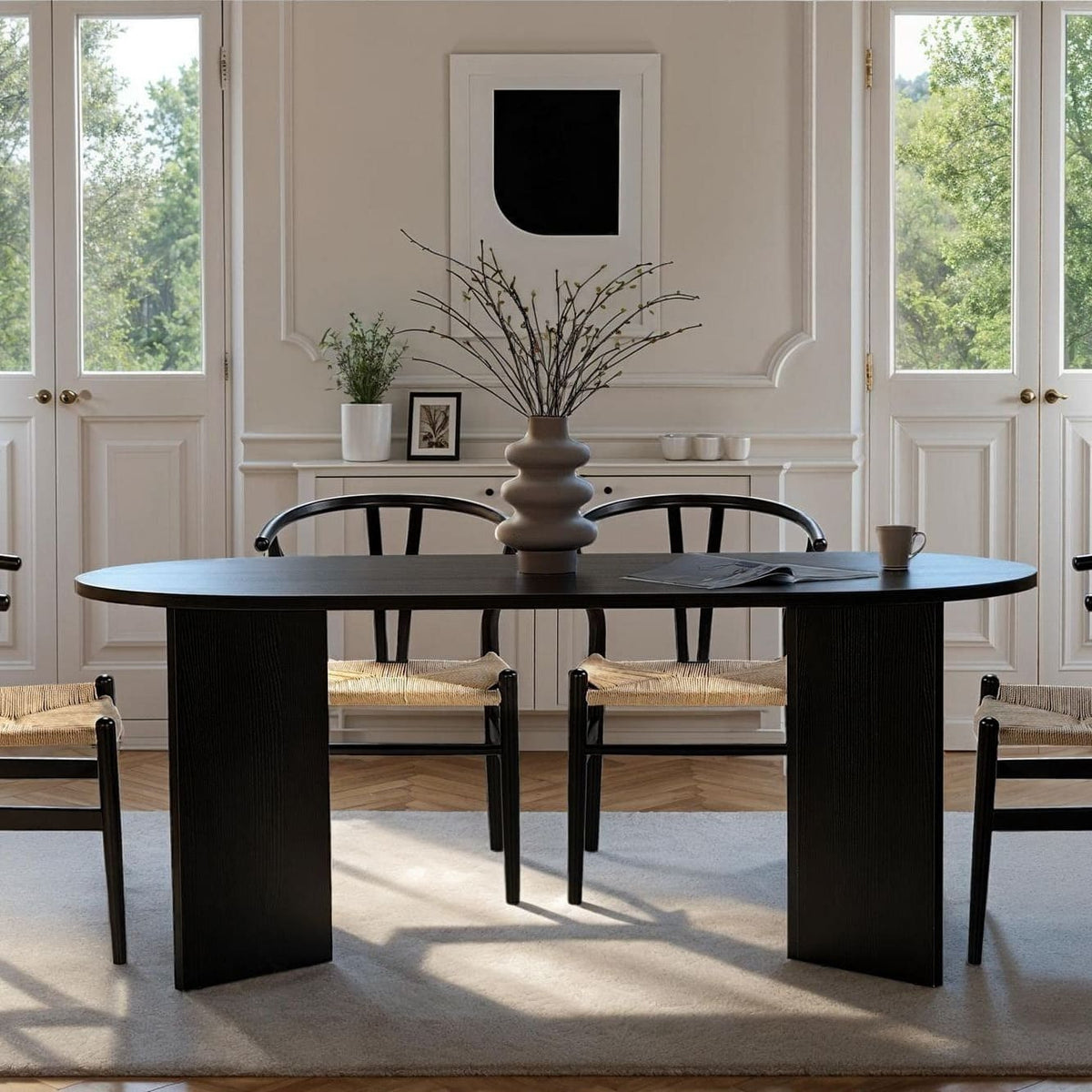 Table de salle à manger ovale - 180x90x75cm - bois noir