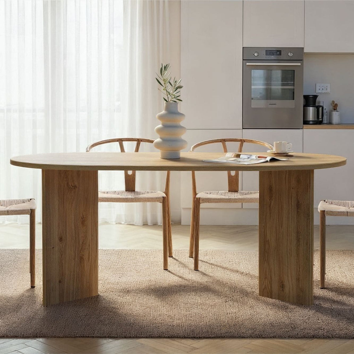 Table de salle à manger ovale - 180x90x75cm - bois clair