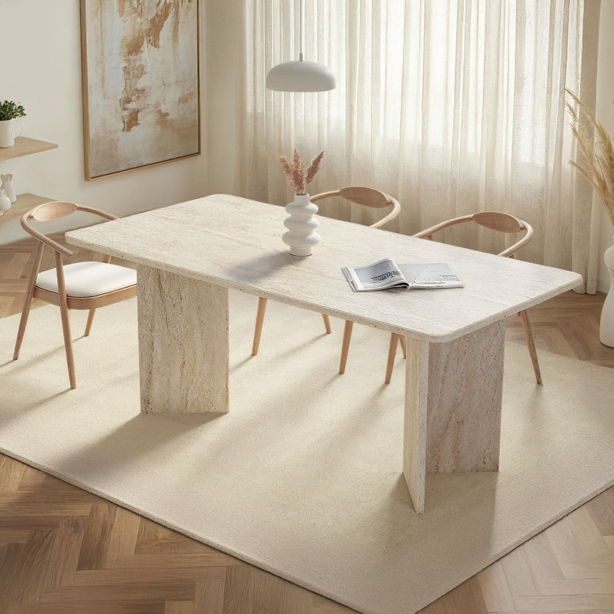 Table de salle à manger - 180x90x75cm - bois effet travertin