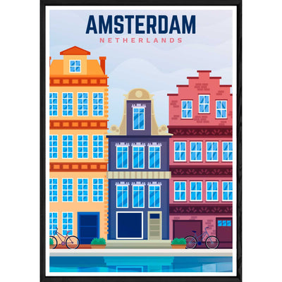 Tableau Amsterdam avec cadre noir POP – Taille 32x42