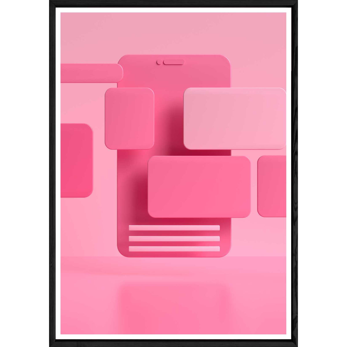 Cuadro abstracto rosa con marco negro POP – Tamaño 32x42