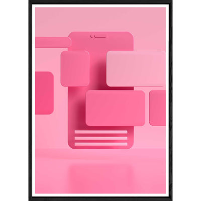 Tableau abstrait rose avec cadre noir POP – Taille 32x42