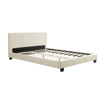 Lit en tissus beige 140x190 + sommier à latte