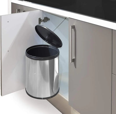 poubelle sur porte 15 l : montage porte pivotante, 1 seau 15 l, inox et noir, ouverture automatique