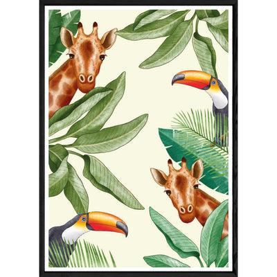 Tableau girafe avec cadre noir POP – Taille 32x42