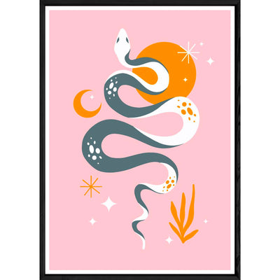 Tableau serpent rose avec cadre noir – Taille 32x42