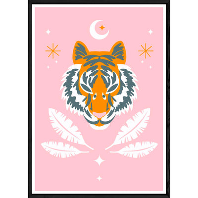Tableau tigre rose avec cadre noir – Taille 32x42