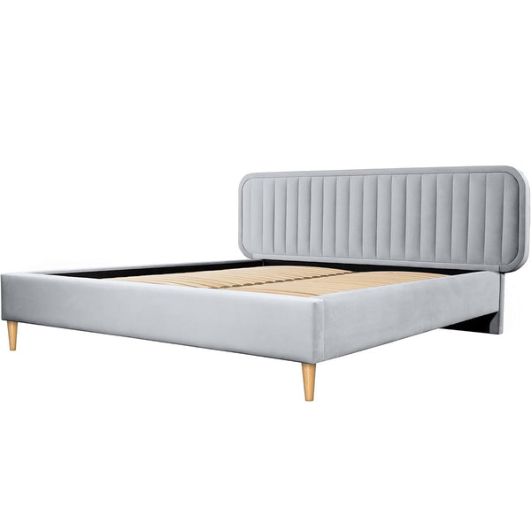 Lit en tissus gris 140x190 + sommier à latte