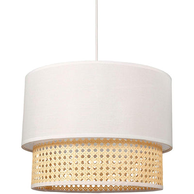 Suspension gigogne ronde cannage et tissus blanc D35