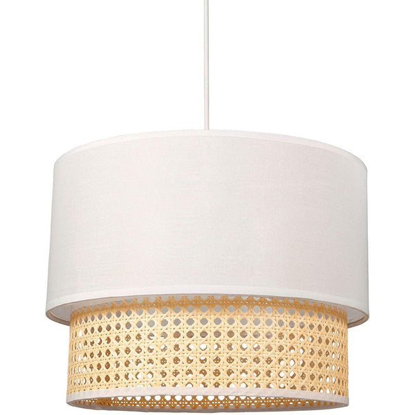 Suspension gigogne ronde cannage et tissus blanc D35