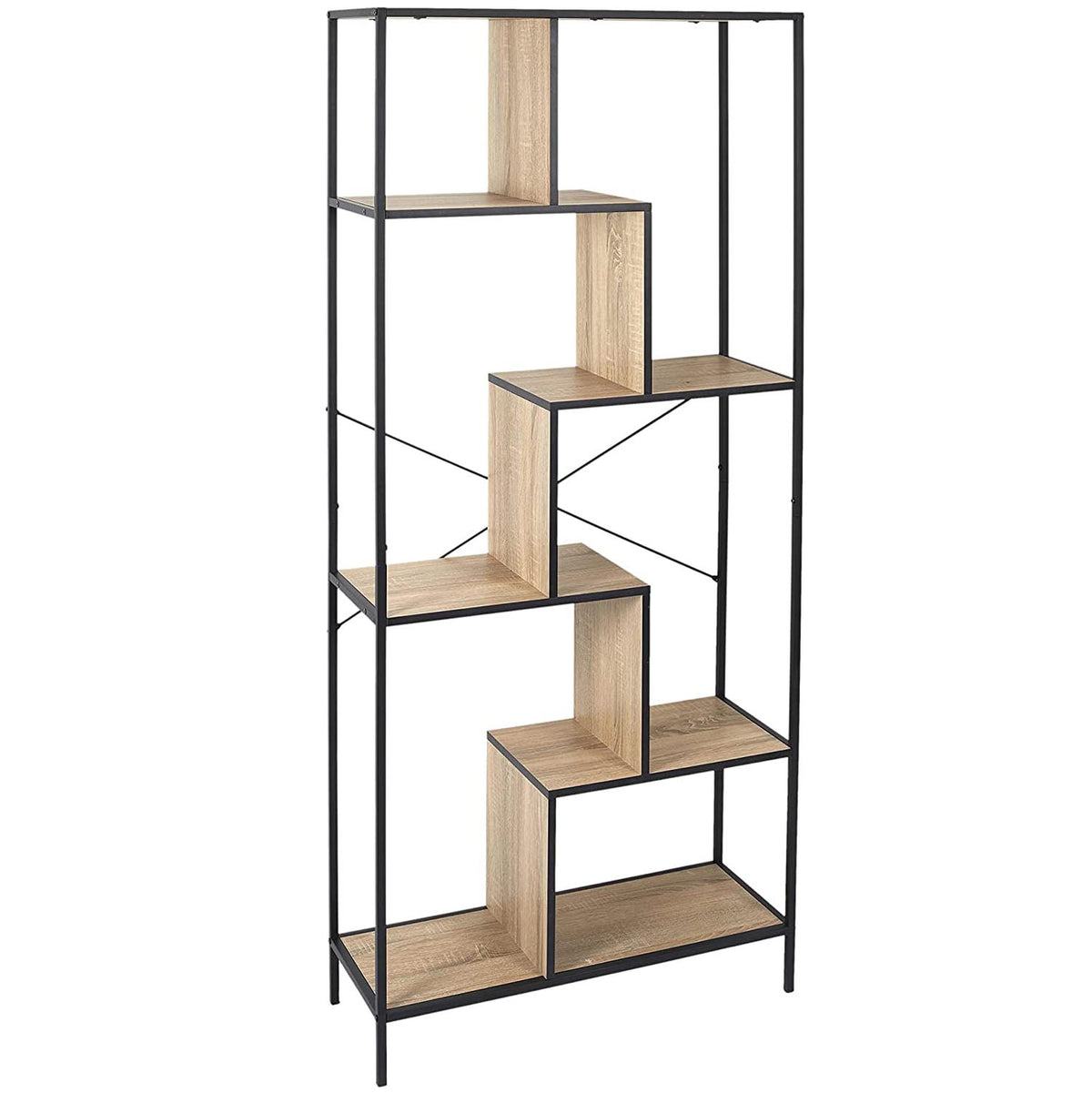 Etagere Industriel, Métal, Noir-Bois, 80X30X180