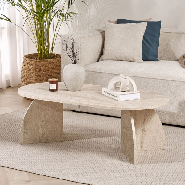 Table basse en bois effet travertin 120 x 60 x h40cm