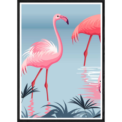 Tableau Flamant rose avec cadre noir POP – Taille 32x42