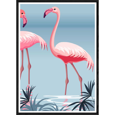 Tableau Flamant rose avec cadre noir POP – Taille 32x42