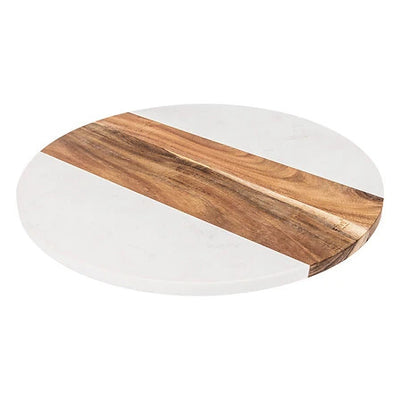 Plateau tournant en acacia et marbre D35