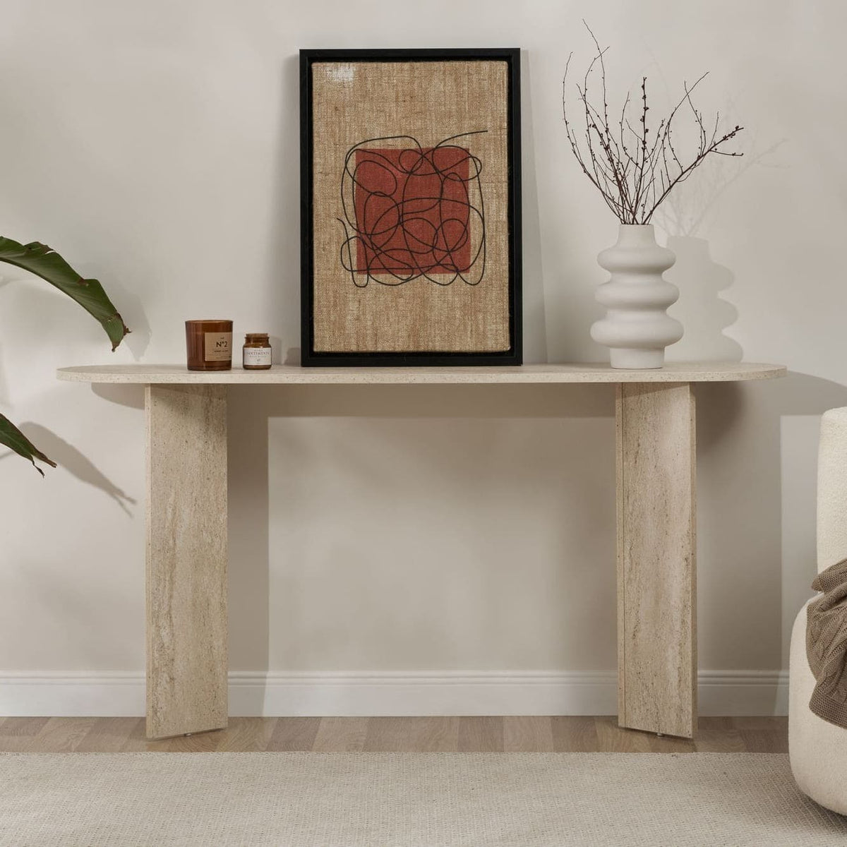 Console en bois effet travertin 150 x 35