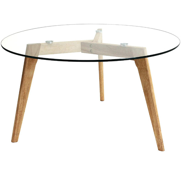 Table Ronde Salon Bois Verre Transparent, 80 x 80 x 45
