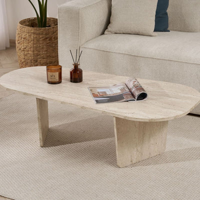 Table basse design effet travertin L130