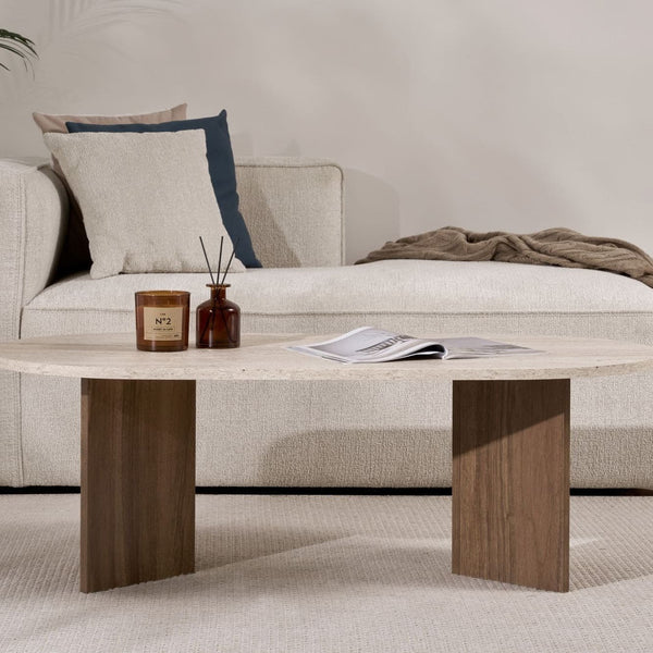 Mesa de centro de madera efecto travertino L120
